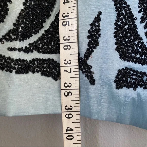 Leslie Fay Elegant Blue Dress with Black Floral Design - Picture 6 of 8